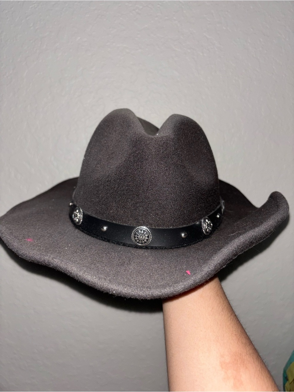 Men's Black Felt Cowboy Hat with Studded Band